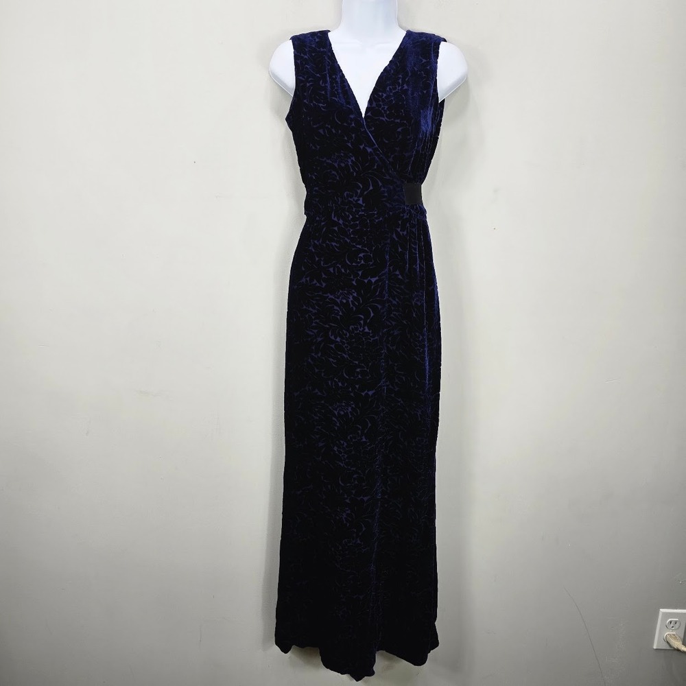 Carolina Herrera Velvet Burnout Formal Gown 4 Blue Silk Whimsigoth HOCO Prom